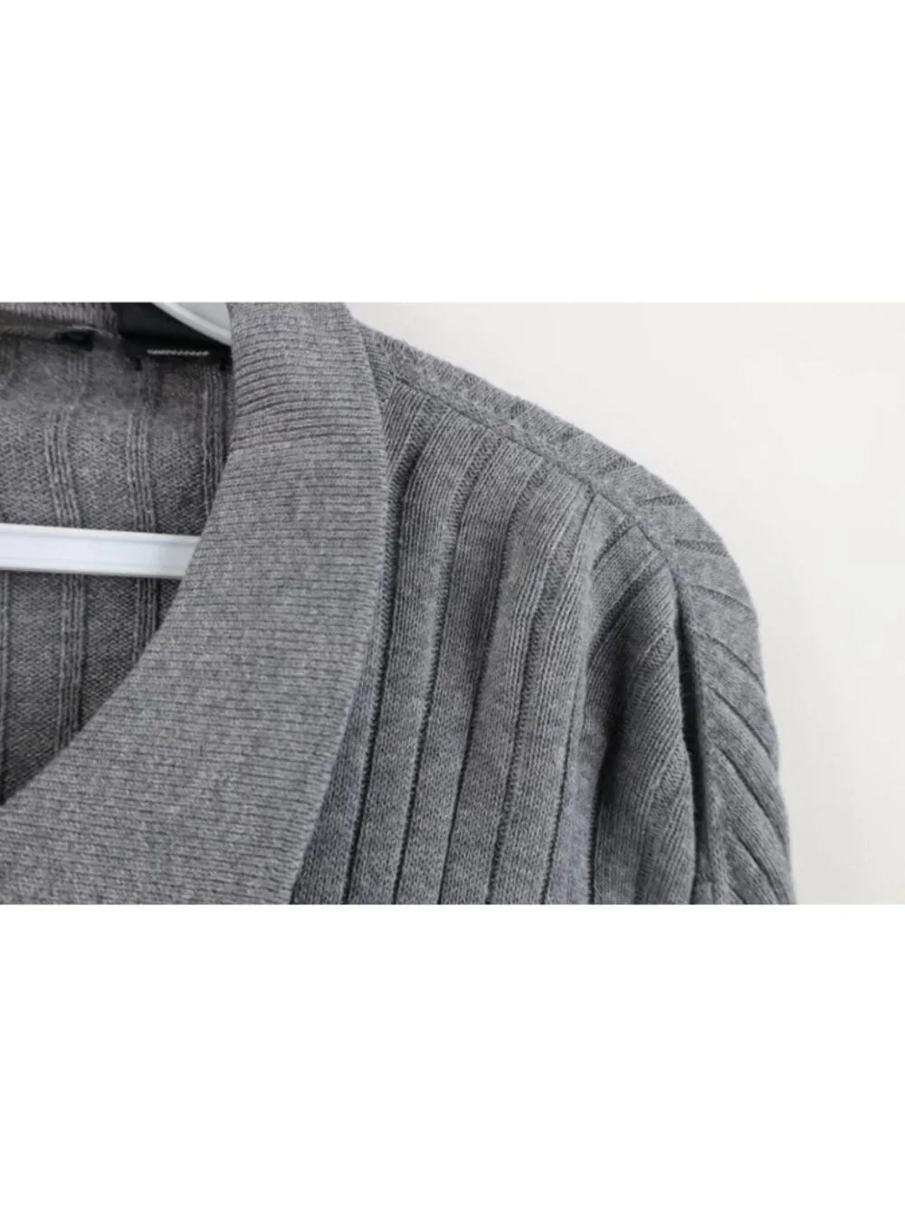 Vintage 90s Streetwear Mens Large Blank Ribbed Knit Collared Polo Sweater Gray